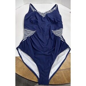 NWT BloomChic Women's Plus Striped Ruched Adaptive-Fit Swimsuit Sz 22-24 Indigo